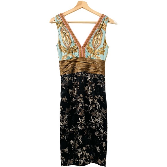 ANTHROPOLOGIE Phoebe Silk Brocade Midi Dress  Size 2 - Picture 3 of 9